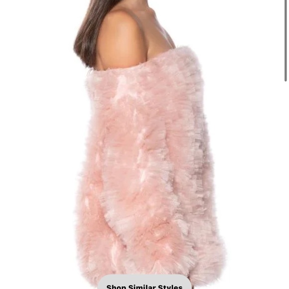 Shop Akira LOOFAH TULLE OFF THE SHOULDER MINI DRESS soft pink S - Picture 4 of 7